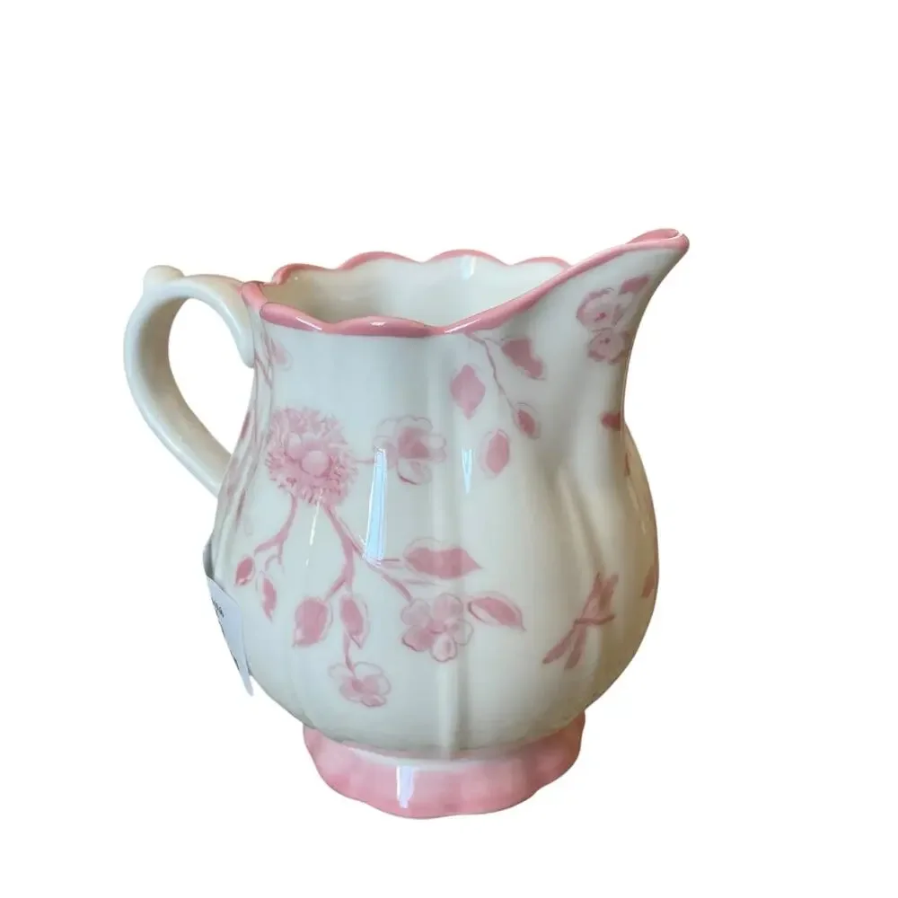 Grace Teaware Fine Porcelain Creamer Pink & White Floral Bird New